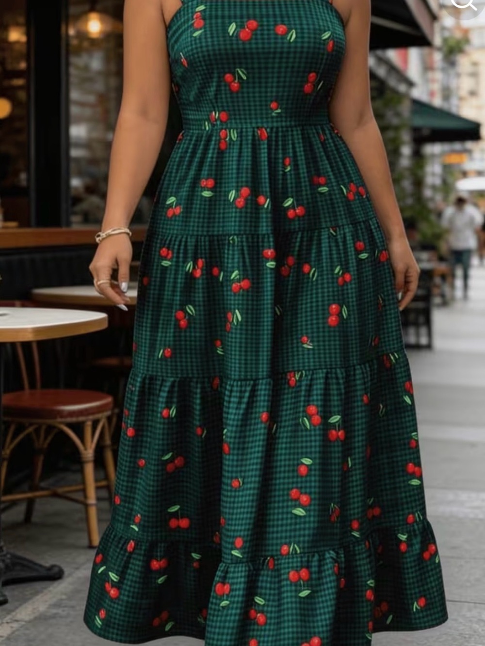 Green Cherry Print Maxi Dress — Sleeveless Summer Dress